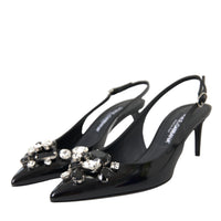 Dolce & Gabbana Black Patent Leather Crystal Slingback Shoes