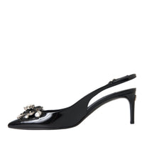 Dolce & Gabbana Black Patent Leather Crystal Slingback Shoes