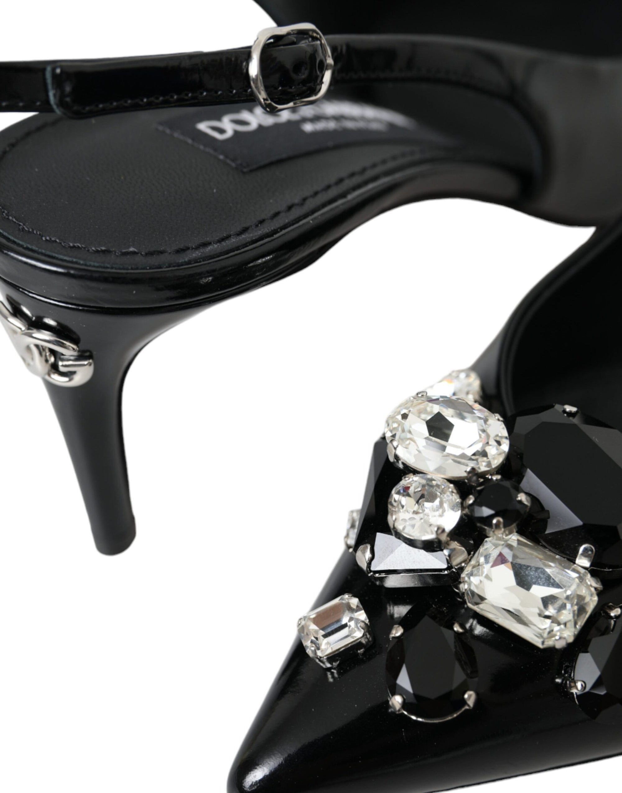 Dolce &amp; Gabbana Black Patent Leather Crystal Slingback Shoes
