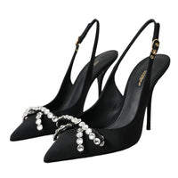 Dolce & Gabbana Black Crystal Embellished Slingback Shoes