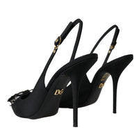 Dolce & Gabbana Black Crystal Embellished Slingback Shoes