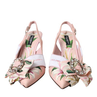 Dolce & Gabbana Pink Lily Crystal Cady Slingback Heel Shoes