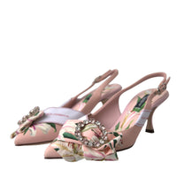 Dolce & Gabbana Pink Lily Crystal Cady Slingback Heel Shoes