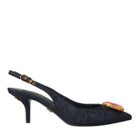 Dolce & Gabbana Blue Jacquard Crystal Slingback Heel Shoes