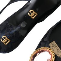 Dolce & Gabbana Blue Jacquard Crystal Slingback Heel Shoes