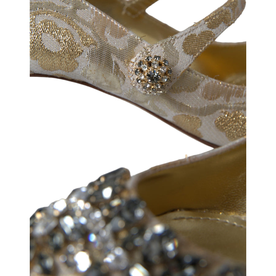 Dolce & Gabbana Gold Jacquard Crystal Mary Janes Pumps Shoes