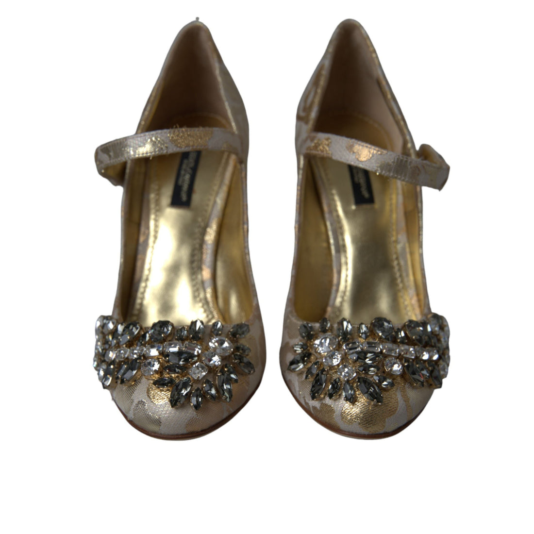 Dolce & Gabbana Gold Jacquard Crystal Mary Janes Pumps Shoes