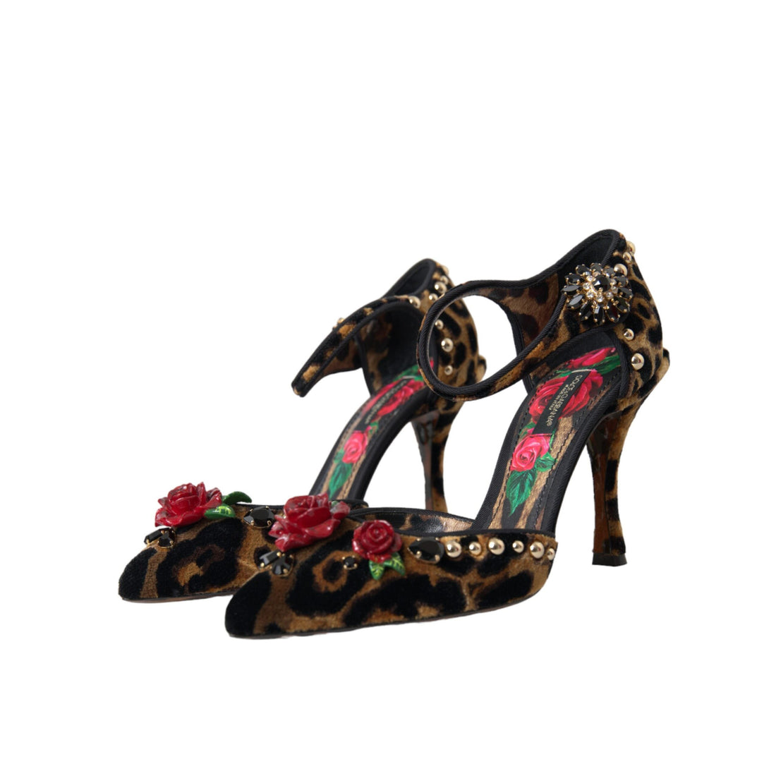 Dolce & Gabbana Brown Leopard Floral Crystal Mary Janes Pumps Shoes