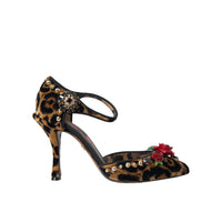 Dolce & Gabbana Brown Leopard Floral Crystal Mary Janes Pumps Shoes