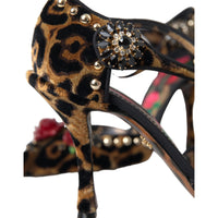 Dolce & Gabbana Brown Leopard Floral Crystal Mary Janes Pumps Shoes