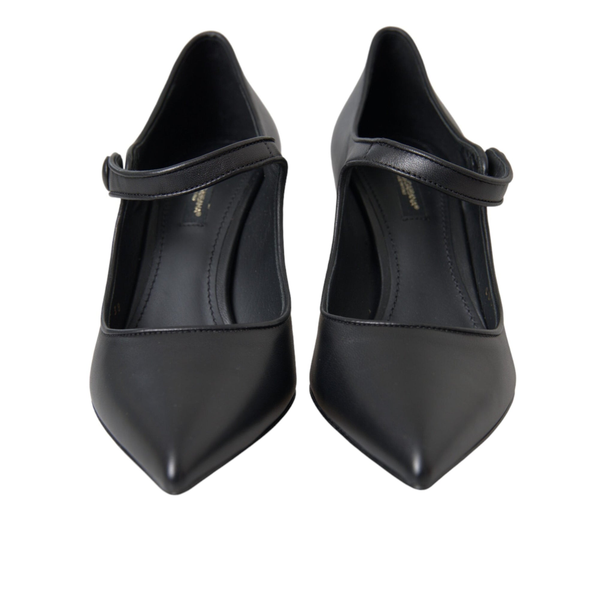 Dolce &amp; Gabbana Black Leather Logo Heels Mary Janes Pumps Shoes