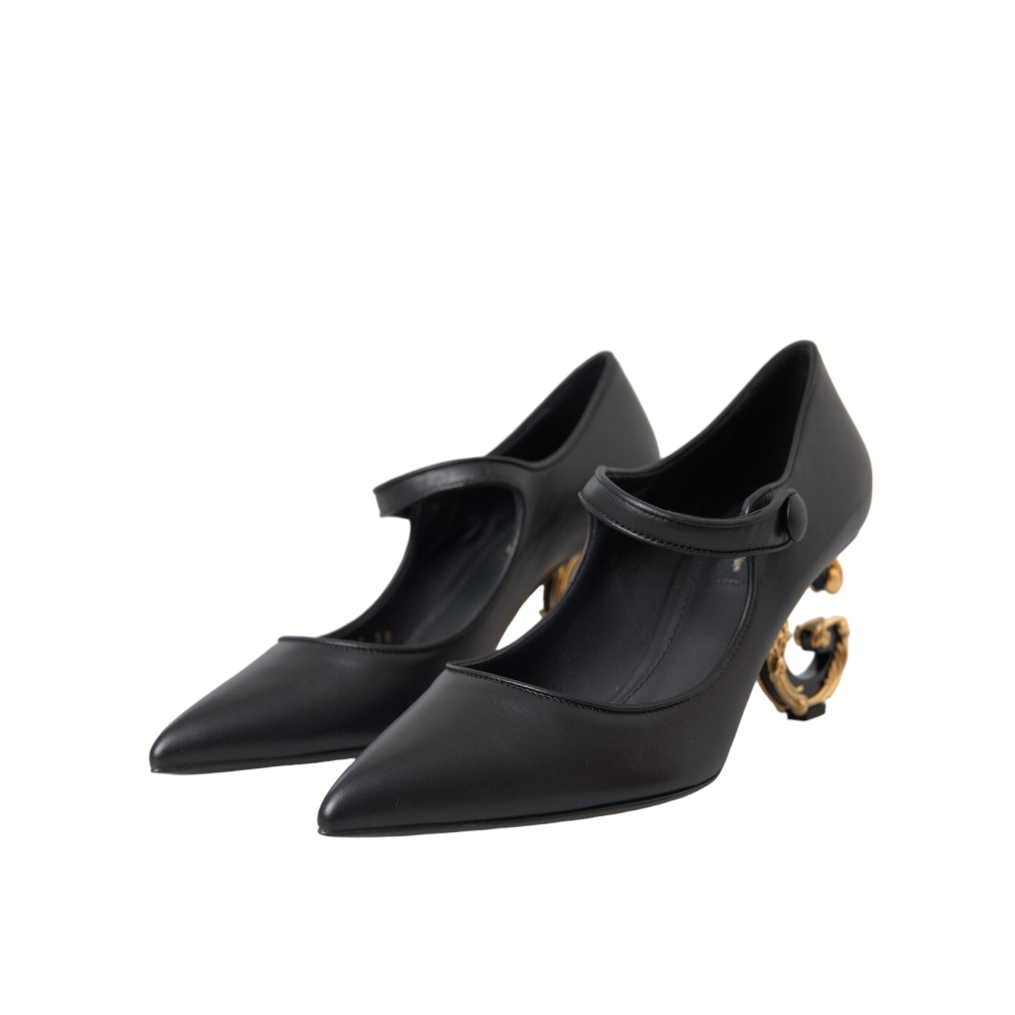 Dolce &amp; Gabbana Black Leather Logo Heels Mary Janes Pumps Shoes