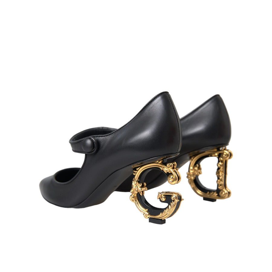 Dolce & Gabbana Black Leather Logo Heels Mary Janes Pumps Shoes