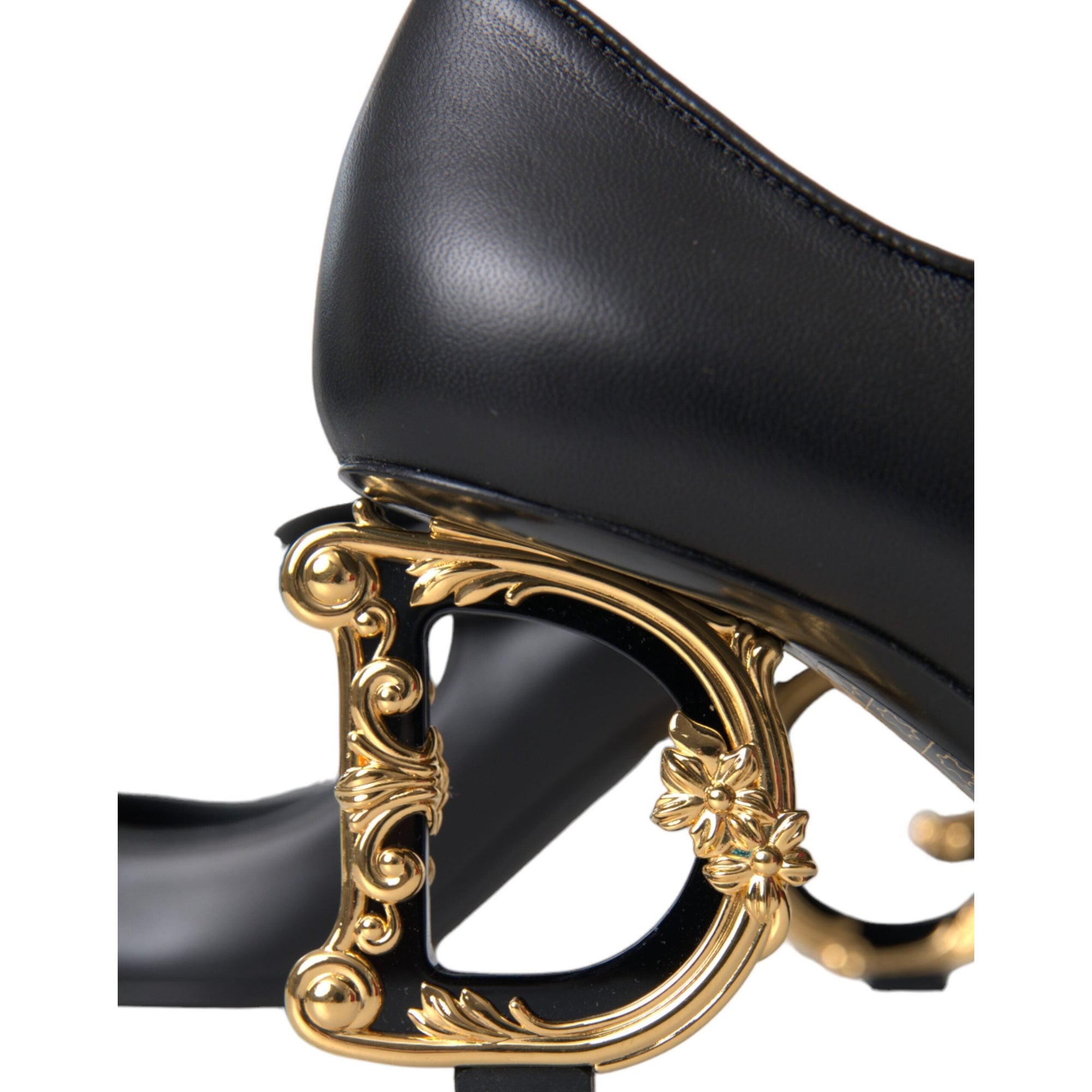 Dolce &amp; Gabbana Black Leather Logo Heels Mary Janes Pumps Shoes
