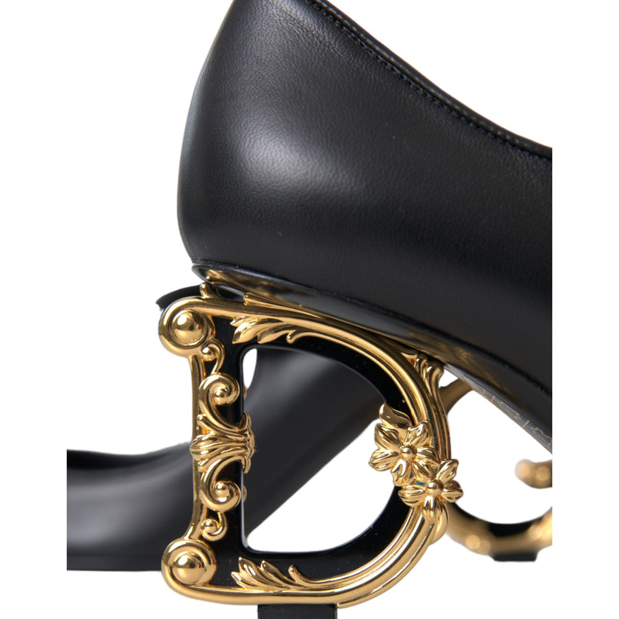 Dolce & Gabbana Black Leather Logo Heels Mary Janes Pumps Shoes