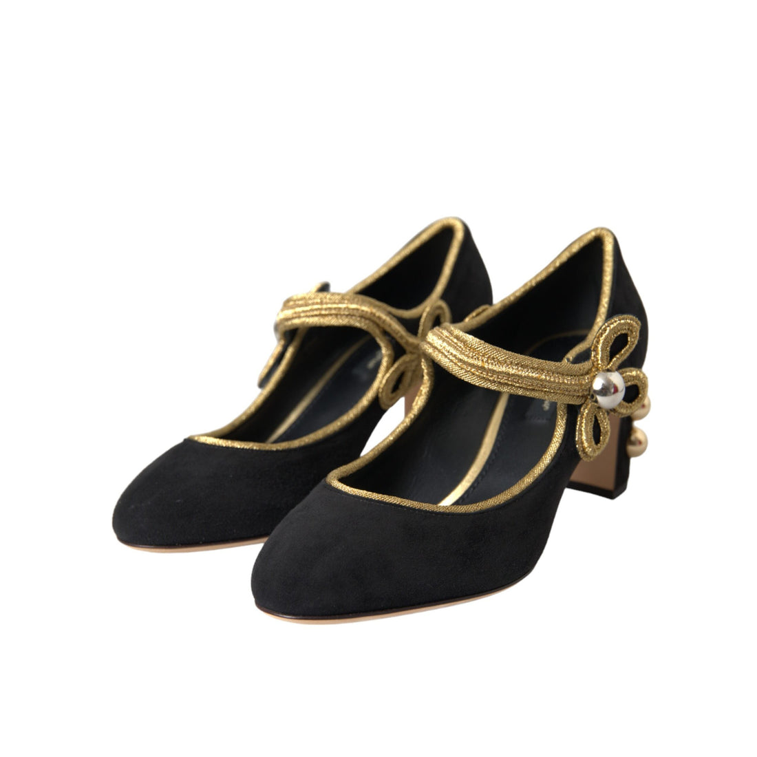 Dolce & Gabbana Black Suede Gold Mary Janes Heels Pumps Shoes