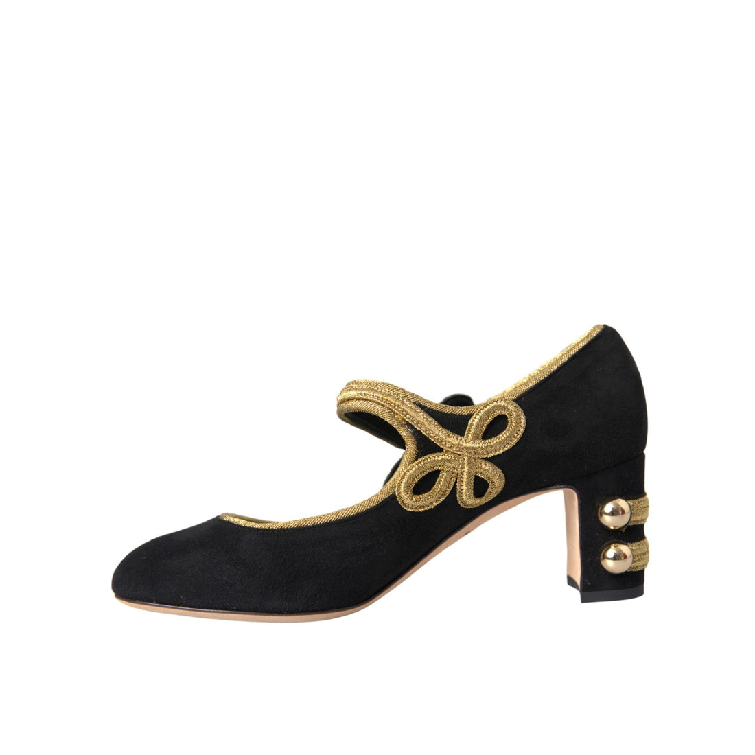 Dolce & Gabbana Black Suede Gold Mary Janes Heels Pumps Shoes