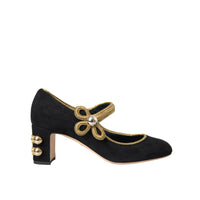 Dolce & Gabbana Black Suede Gold Mary Janes Heels Pumps Shoes