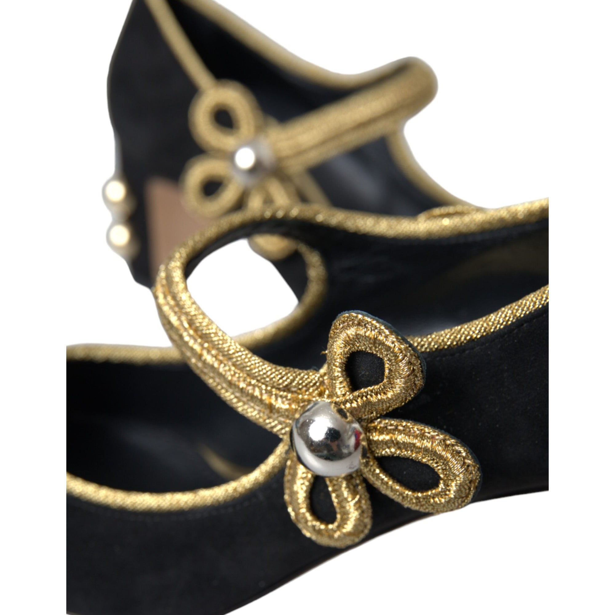 Dolce &amp; Gabbana Black Suede Gold Mary Janes Heels Pumps Shoes
