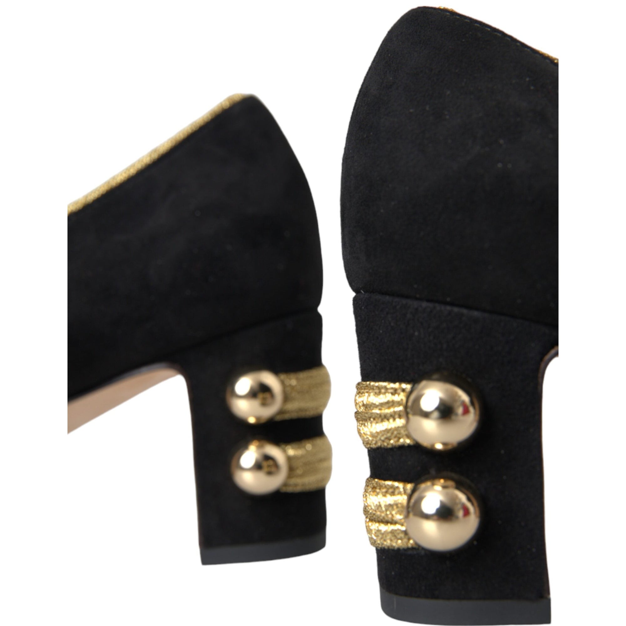 Dolce &amp; Gabbana Black Suede Gold Mary Janes Heels Pumps Shoes