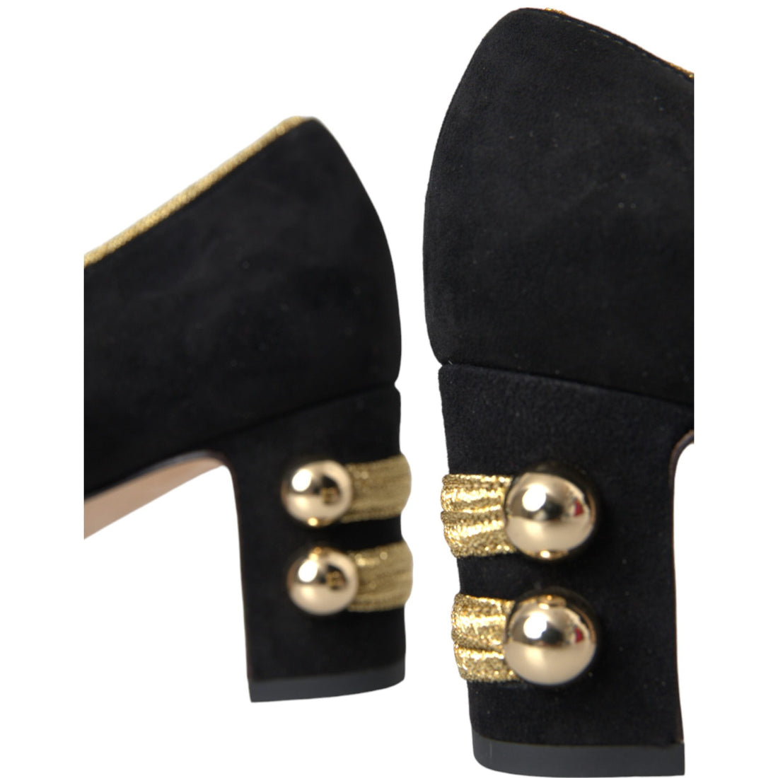 Dolce & Gabbana Black Suede Gold Mary Janes Heels Pumps Shoes