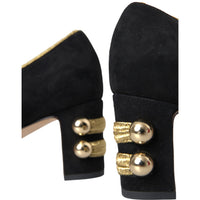 Dolce & Gabbana Black Suede Gold Mary Janes Heels Pumps Shoes