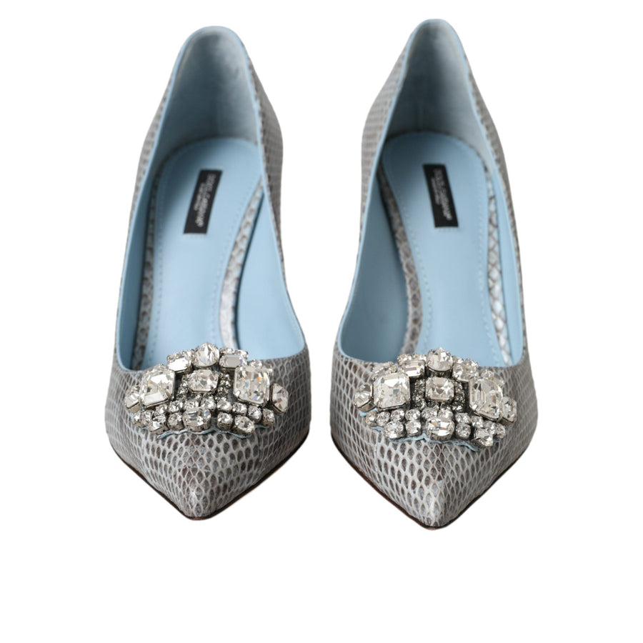 Dolce & Gabbana Light Blue Exotic Leather Crystal Bellucci Shoes