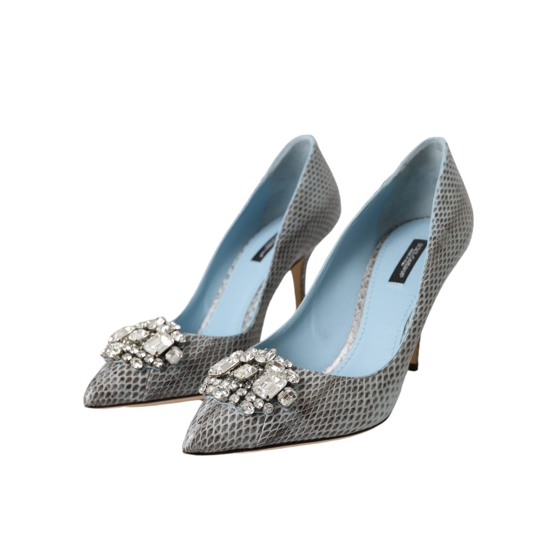 Dolce & Gabbana Light Blue Exotic Leather Crystal Bellucci Shoes