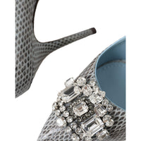 Dolce & Gabbana Light Blue Exotic Leather Crystal Bellucci Shoes