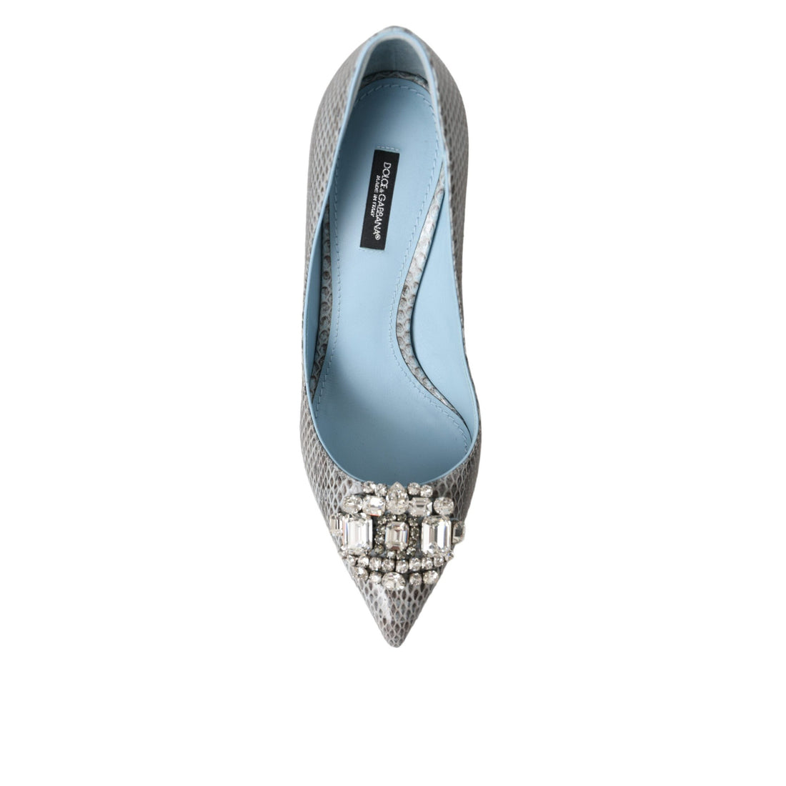 Dolce & Gabbana Light Blue Exotic Leather Crystal Bellucci Shoes