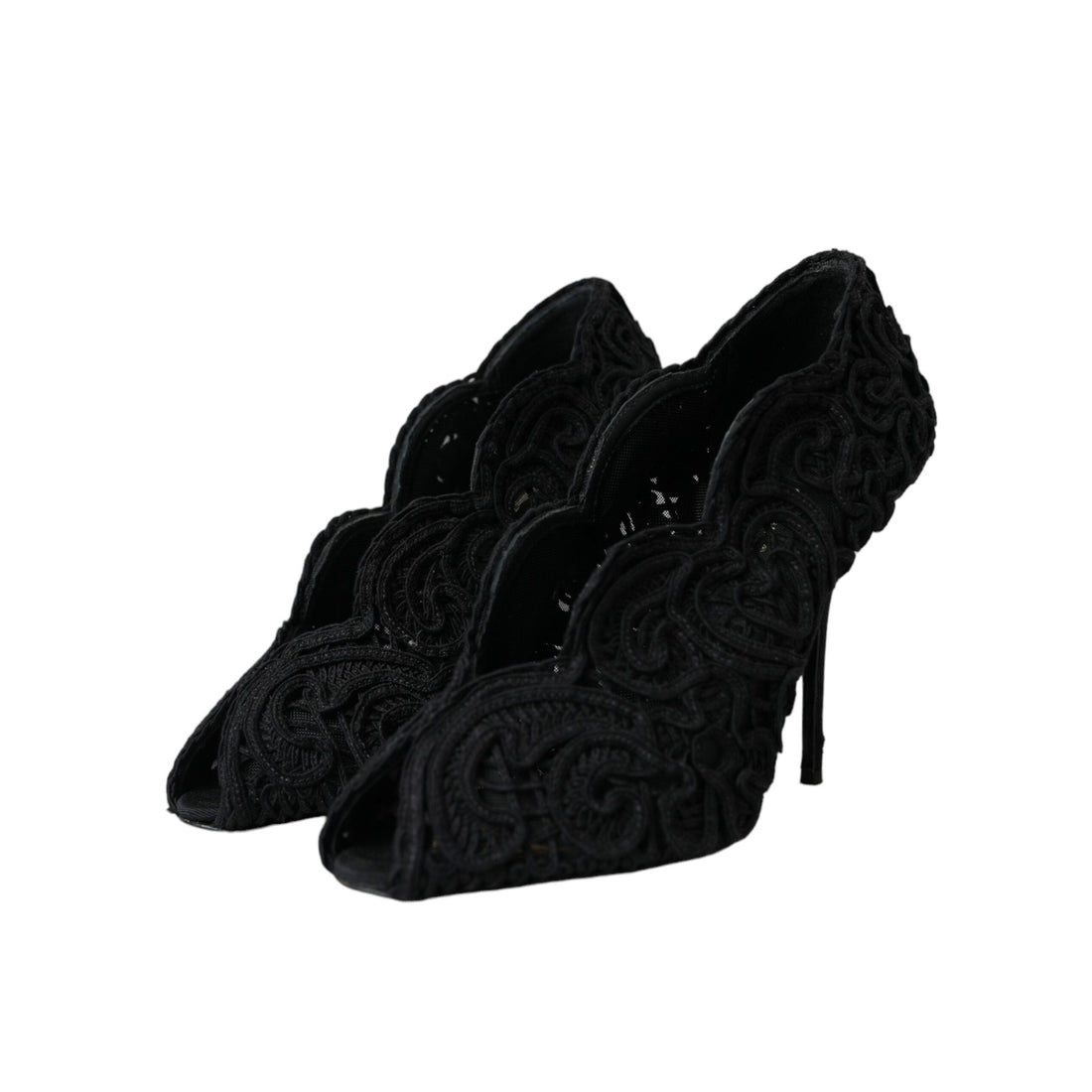 Dolce & Gabbana Black Cordonetto Ricamo Pump Open Toe Shoes