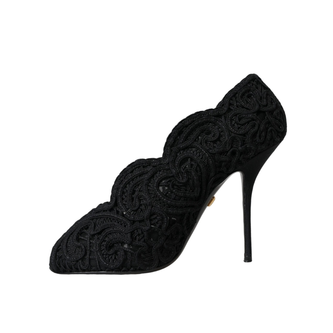 Dolce & Gabbana Black Cordonetto Ricamo Pump Open Toe Shoes