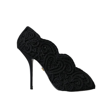 Dolce & Gabbana Black Cordonetto Ricamo Pump Open Toe Shoes