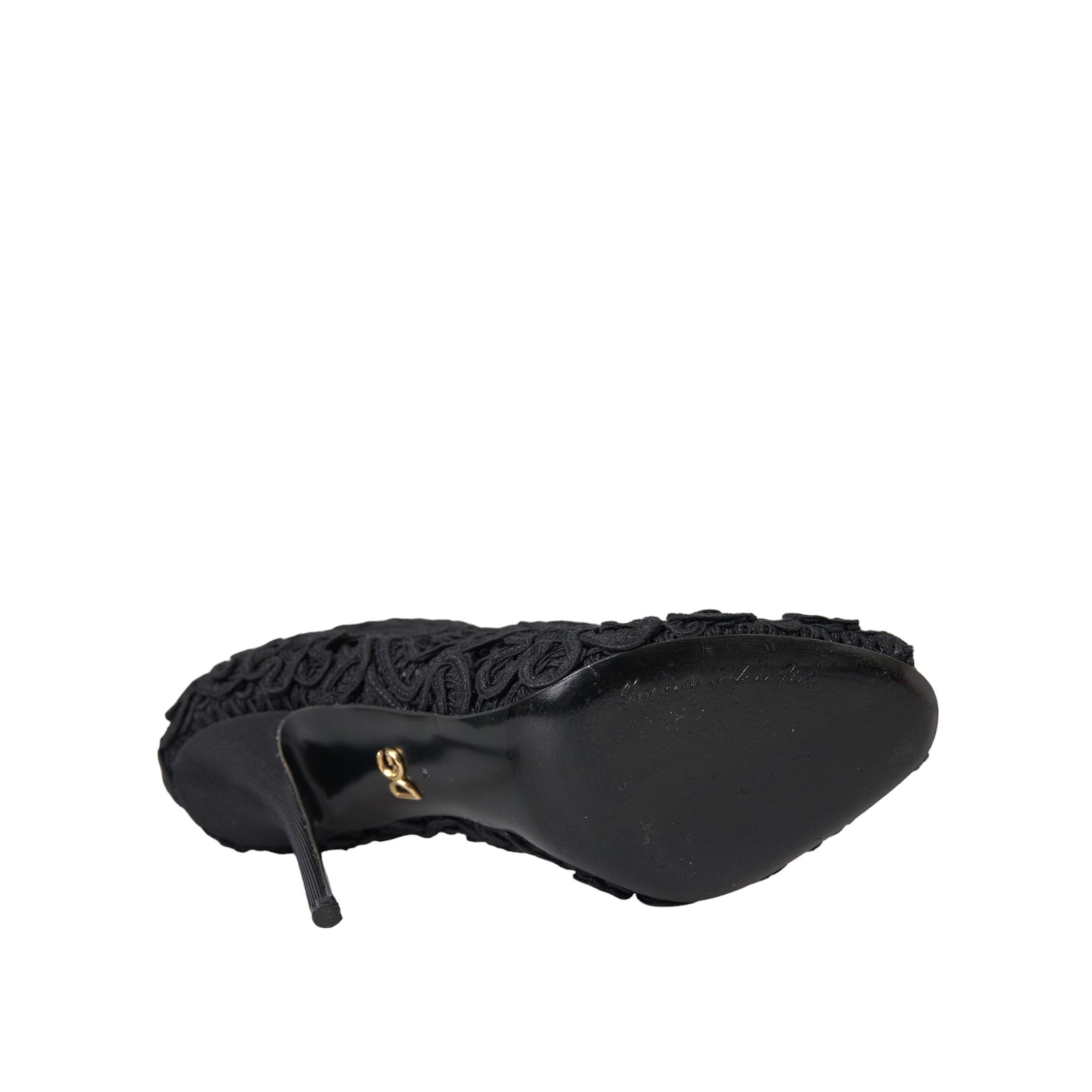 Dolce &amp; Gabbana Black Cordonetto Ricamo Pump Open Toe Shoes