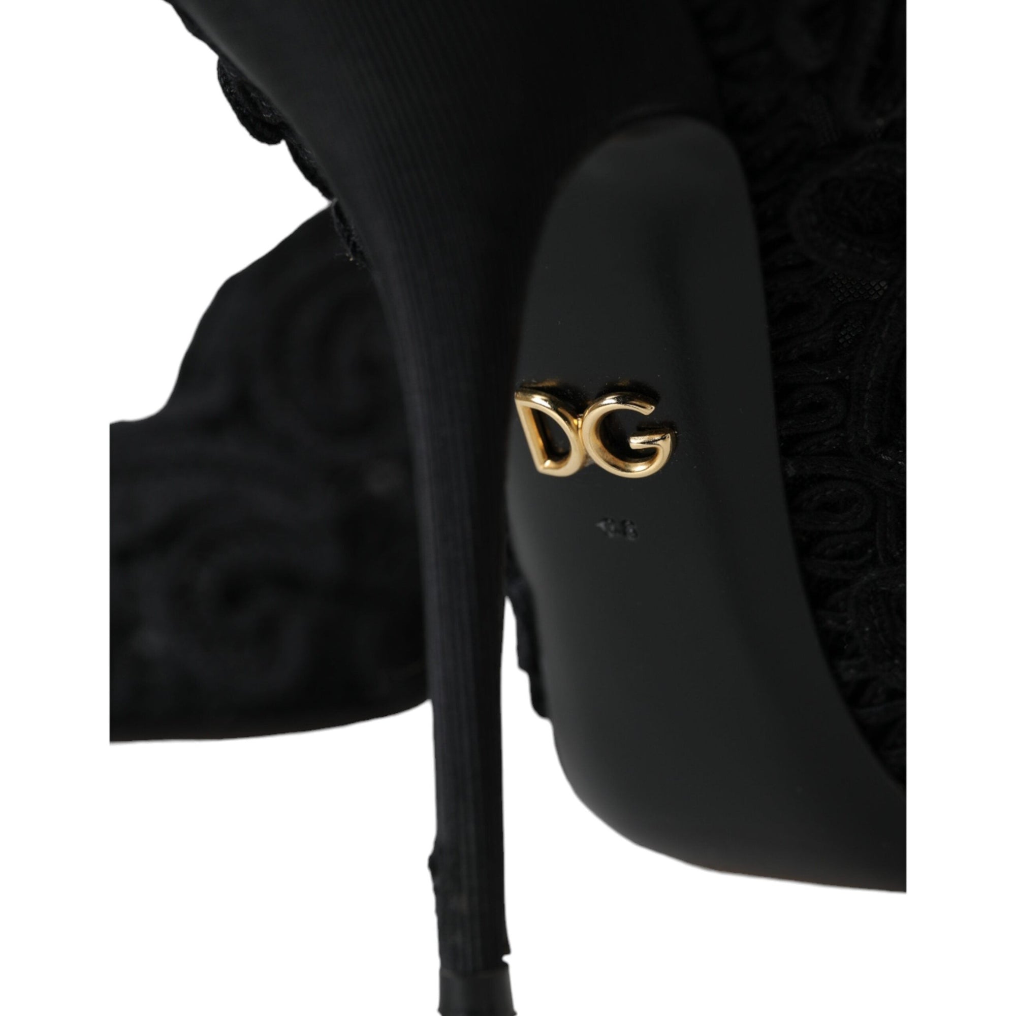 Dolce &amp; Gabbana Black Cordonetto Ricamo Pump Open Toe Shoes