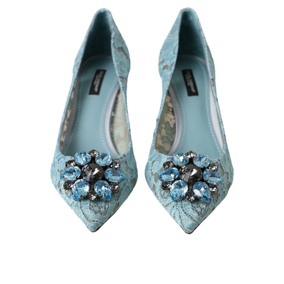 Dolce & Gabbana Blue Taormina Lace Crystal Heel Pumps Shoes