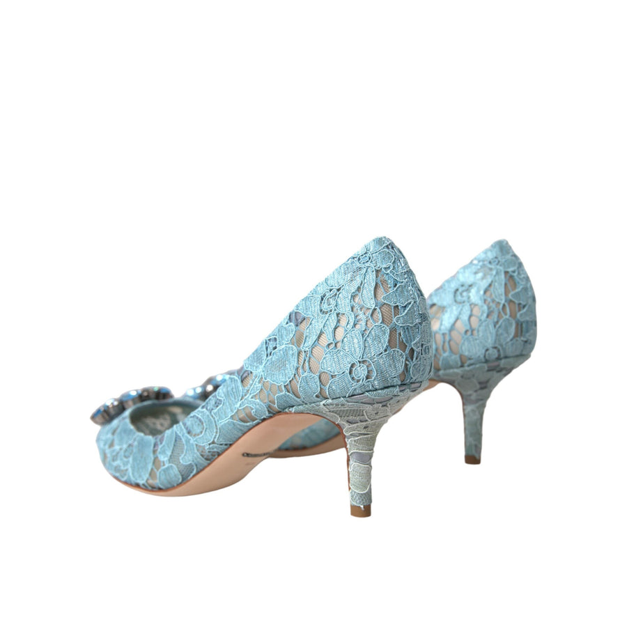 Dolce & Gabbana Blue Taormina Lace Crystal Heel Pumps Shoes