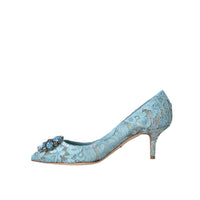 Dolce & Gabbana Blue Taormina Lace Crystal Heel Pumps Shoes