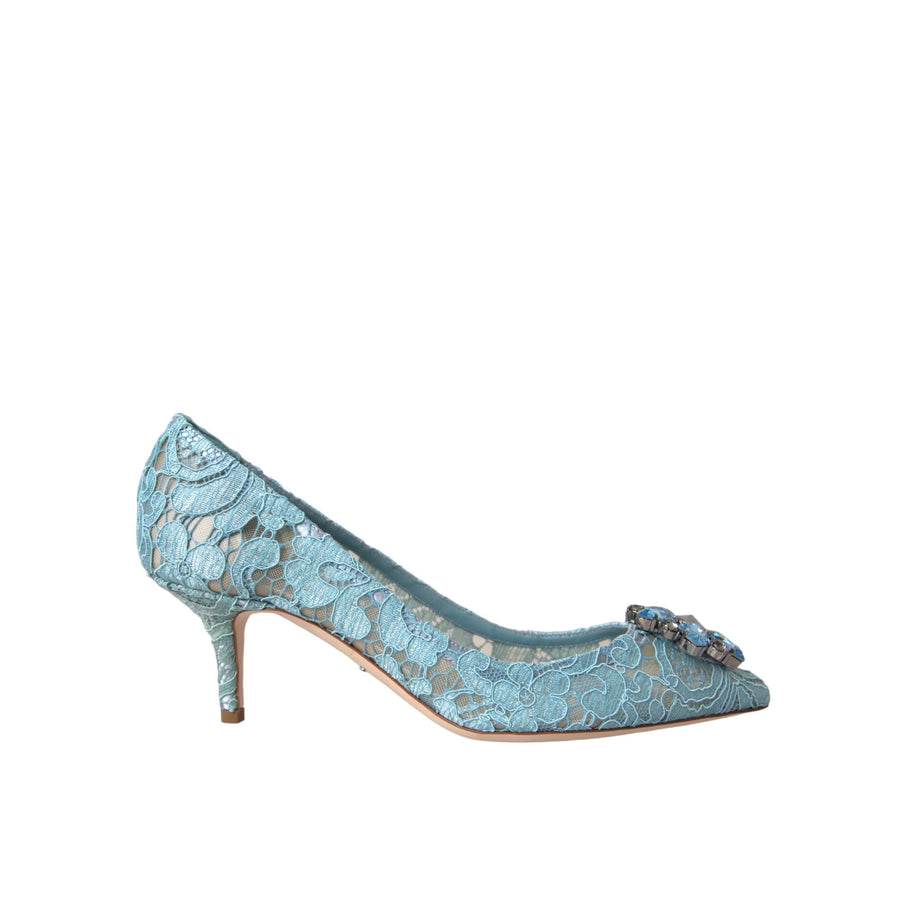 Dolce & Gabbana Blue Taormina Lace Crystal Heel Pumps Shoes