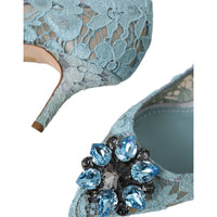 Dolce & Gabbana Blue Taormina Lace Crystal Heel Pumps Shoes