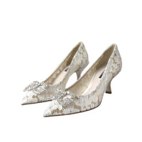 Dolce & Gabbana White Floral Lace DG Crystal Pumps Shoes