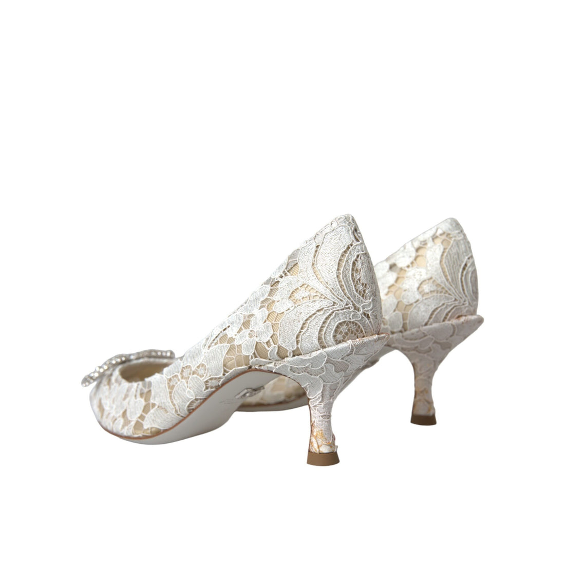 Dolce & Gabbana White Floral Lace DG Crystal Pumps Shoes