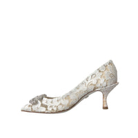 Dolce & Gabbana White Floral Lace DG Crystal Pumps Shoes