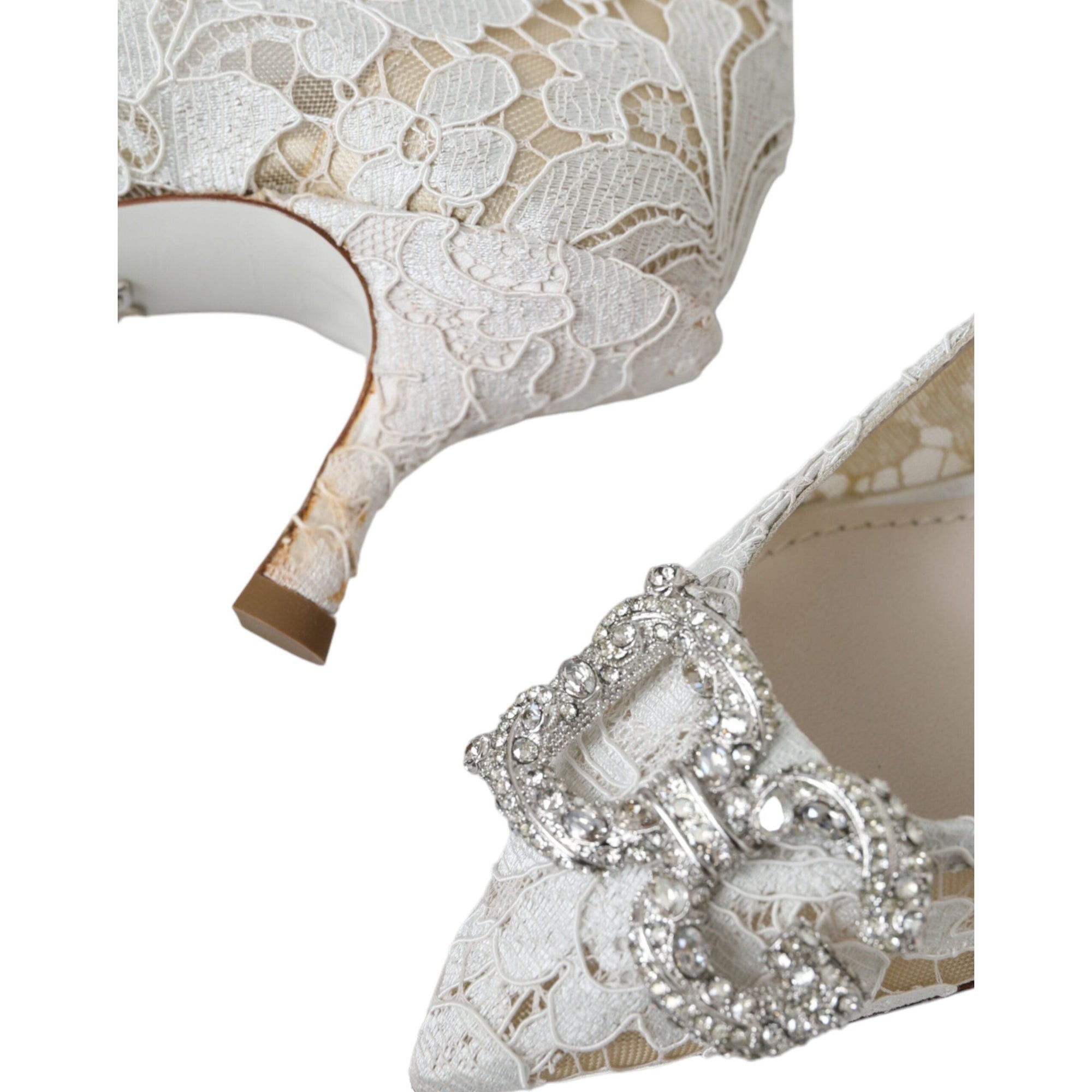 Dolce &amp; Gabbana White Floral Lace DG Crystal Pumps Shoes