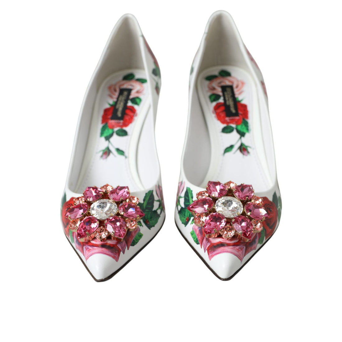 Dolce & Gabbana White Leather Roses Crystal Bellucci Pumps Shoes