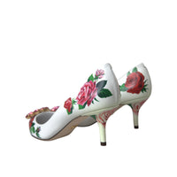 Dolce & Gabbana White Leather Roses Crystal Bellucci Pumps Shoes