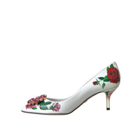 Dolce & Gabbana White Leather Roses Crystal Bellucci Pumps Shoes