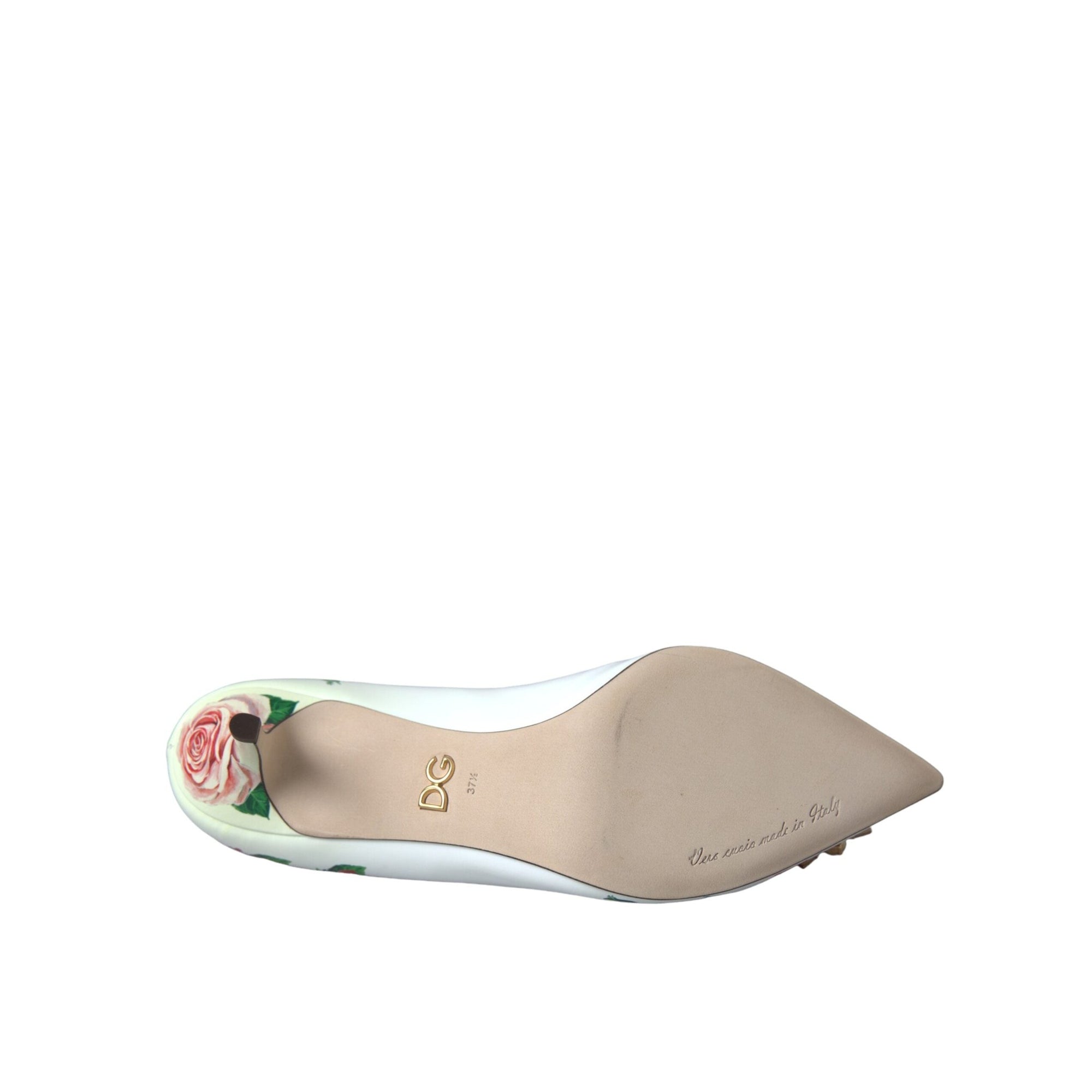 Dolce &amp; Gabbana White Leather Roses Crystal Bellucci Pumps Shoes