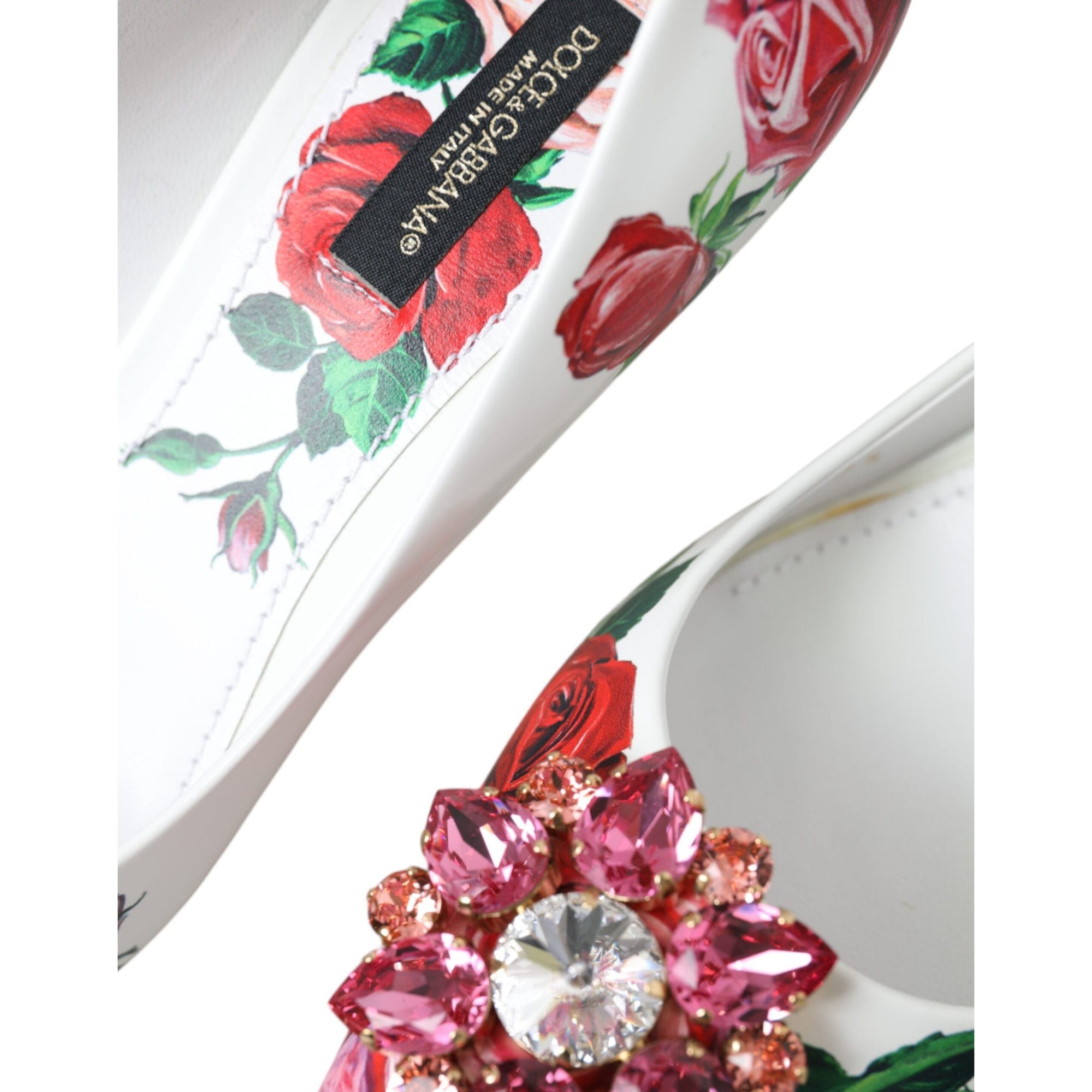 Dolce &amp; Gabbana White Leather Roses Crystal Bellucci Pumps Shoes