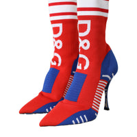 Dolce & Gabbana Red Blue Stretch Sock Style Ankle Boots Logo Shoes